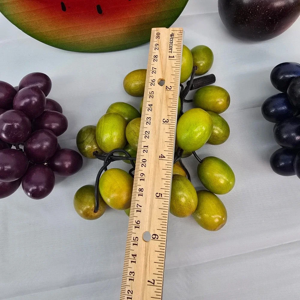 Vintage Hand Painted Wooden Fruit Set 8pc Watermelon Grapes Apple Pear Starfruit